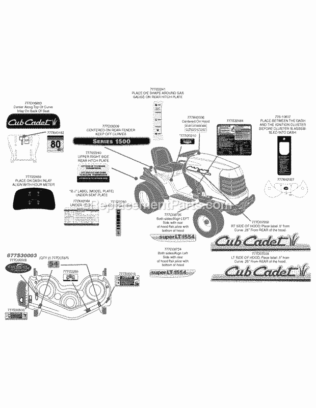 Label Map Diagram and Parts List for SLT1554 13AK11CK709, 13AK11CK710, 13AK11CK712 Cub Cadet Lawn Tractor